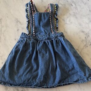 Mini Boden Floral Denim Pinafore with Colorful Trim